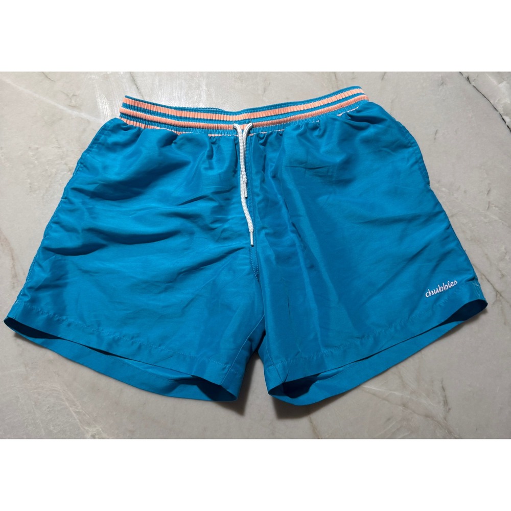 Chubbies Mens Swim Trunks Aqua Blue Pink Striped Waistband Mesh Lined Large